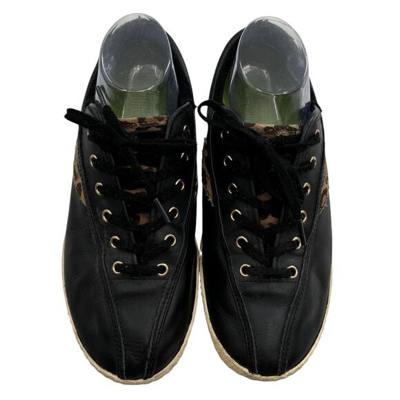 Tretorn Black Leather Nylite 25 Plus Cheetah Print Sneakers - Picture 3 of 11